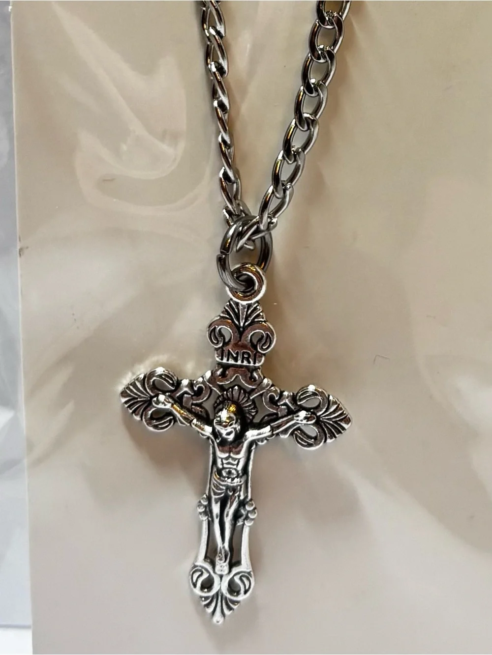 New Silver Men's Crucifix Pendant Necklace - Religious Cross